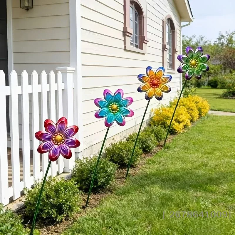 4Pcs Metal Flower Decor Colorful Wrought Iron Flower Stakes For Outdoor Use Easily Inserted Into Flower Pots And Flower Beds