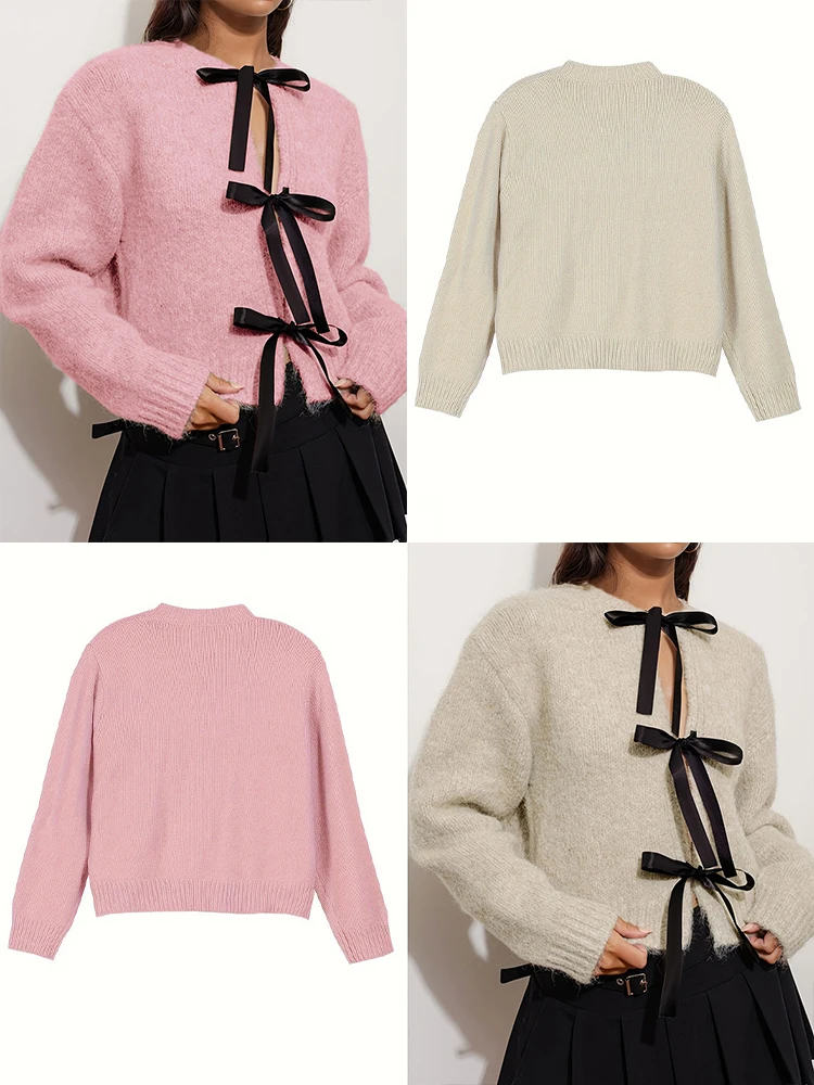 البوب الساخن موضة ركاب القوس كم طويل سترة التعادل أنيقة الجولة الرقبة سترة متماسكة سترة المرأة بلايز خريف شتاء صفقات 202