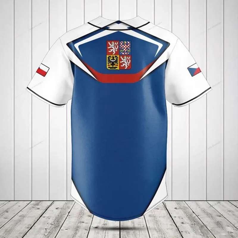 Custom Name Czech Republic Flag Graphic Button Shirt Summer Casual Loose Oversized Baseball Team Jersey Cool Short Sleeve Tops view 4