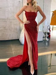 Column Sparkle Elegant Sparkle & Shine Wedding Guest Formal Evening Dress Strapless Sleeveless Court Train Sequined with Sequin