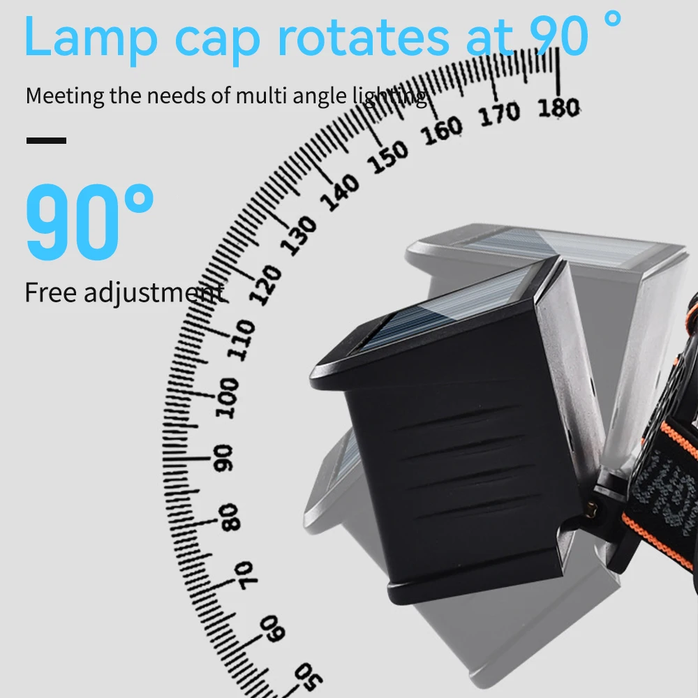 Linterna de cabeza Solar recargable por USB, 7LED, 5LED, COB, 5 modos, multifuncional, resistente al agua