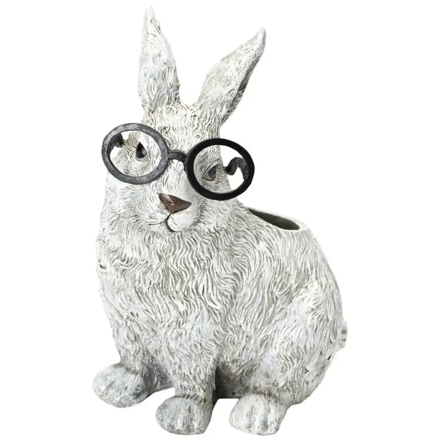

Эксклюзивное кашпо в виде белого кролика в забавных черных очках, 9 дюймов, из доломитовой смолы
