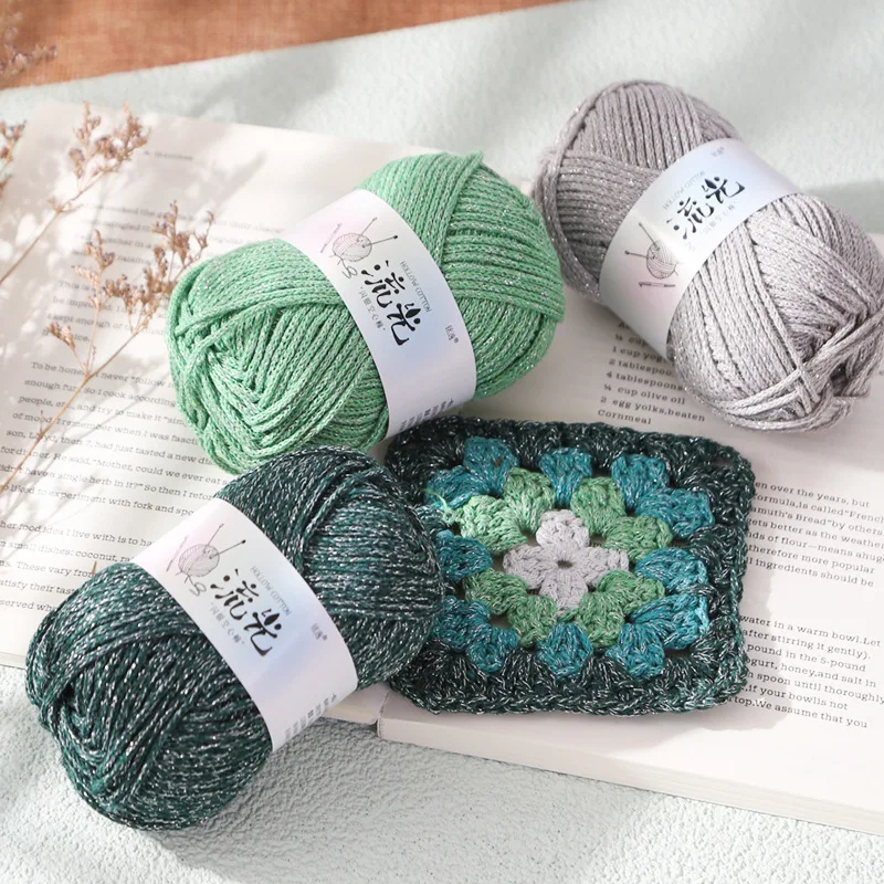 

50g Flowing Sparkling Silk Hollow Cotton, 2mm Silver Silk Blended Cotton, Handwoven Bag Hat Table Mat Crochet Yarn Hollow Thread