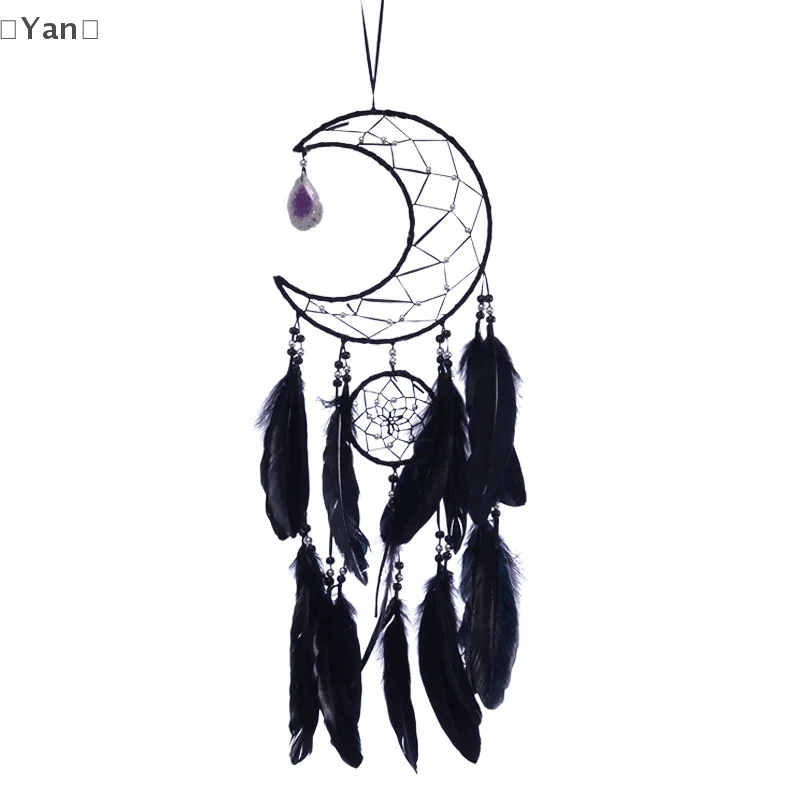 Atrapasueños de plumas con cuentas de ratán hecho a mano, colgante de pared para el hogar, decoración de pared del dormitorio, adorno de carillón de viento