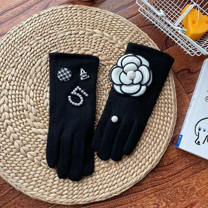 女性用カシミヤグローブ,ミニフレグランスバージョン,5単語,キャメルリア,タッチスクリーングローブ,冬用