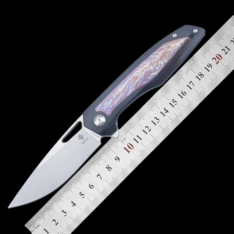 

N690CO-PM Steel Folding Knife with Titanium Handle - EDC Pocket Tool Outdoor Knife for Camping Hiking Survival