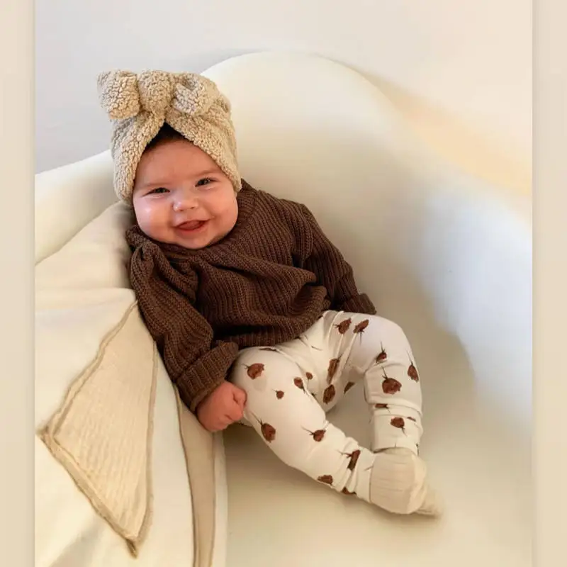 لطيف الوليد الطفل عقدة عمامة القوس النسيج سميكة الأذن دفئا الرضع قبعة هندية للبنين بنات لينة بيني
