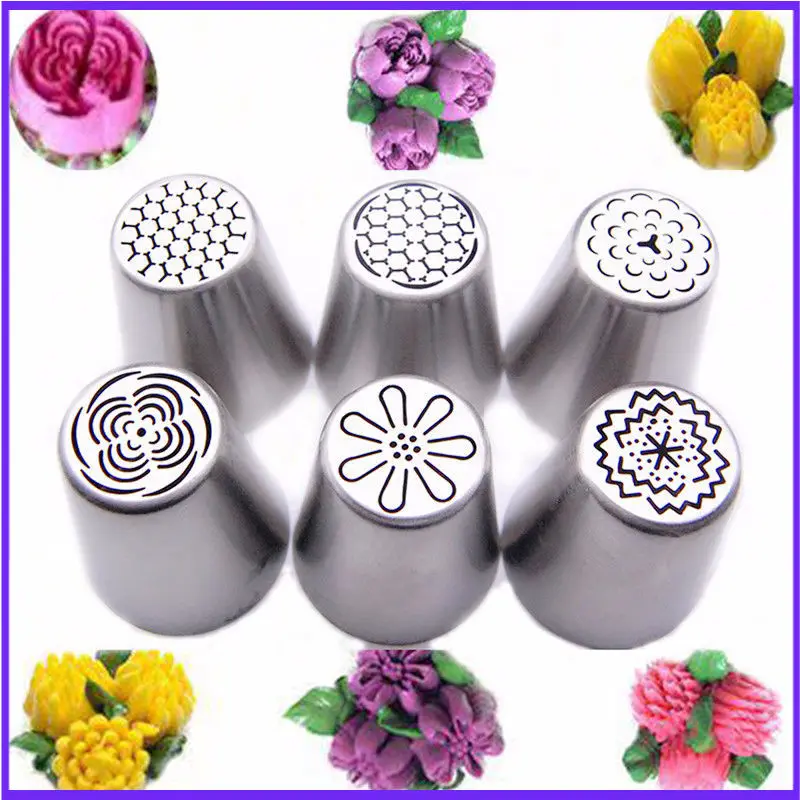 6PCS Russian Tulip Flower Cake Icing Piping Pastry Tips Nozzles Cupcake Cake Decorating Tools Baking Tool