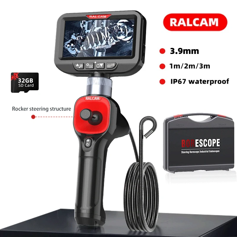 720 Degrees All Way Steering 3.9mm Industrial Endoscope with 4.3 Inch HD Screen for Car Pipe Sewer Inspection Borescope Camera
