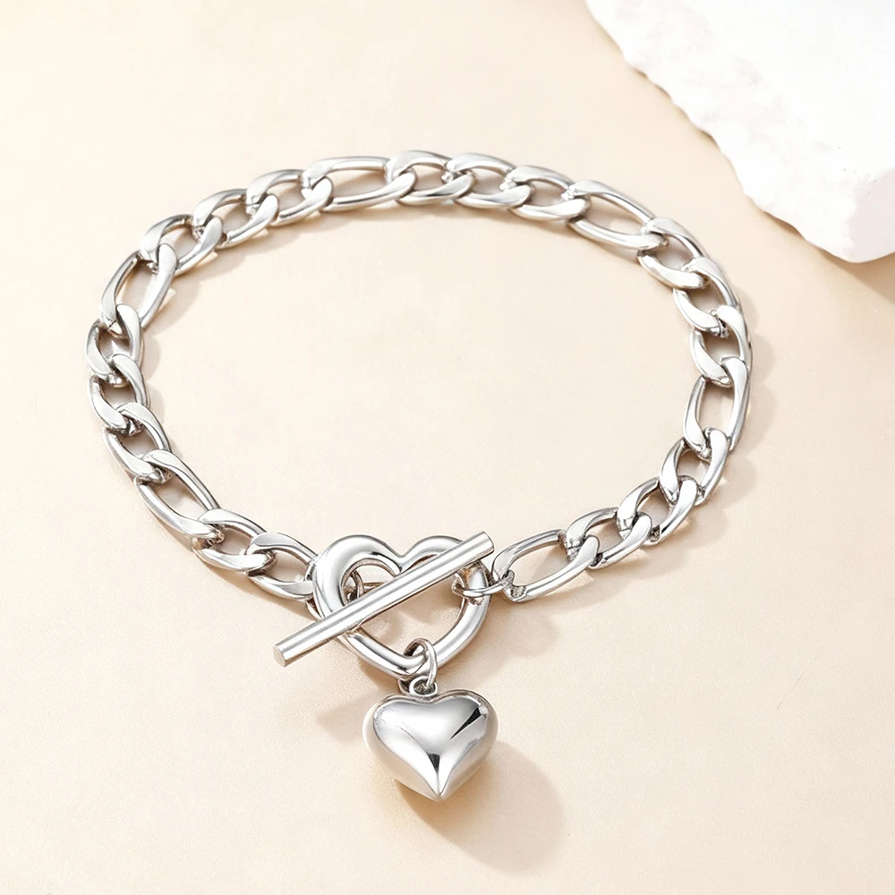 Stainless Steel Heart Pendant Bracelet For Women Fashionable Ot Clasp Design Minimalist Commuter Wrist Accessory Creative Gift