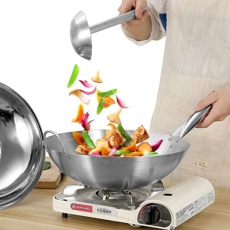 

Stainless Steel Non Stick Wok Chinese Handmade Wok Double Ear Chef Fry Wok Gas Cooker Non Coating Round Bottom Cooking Woks