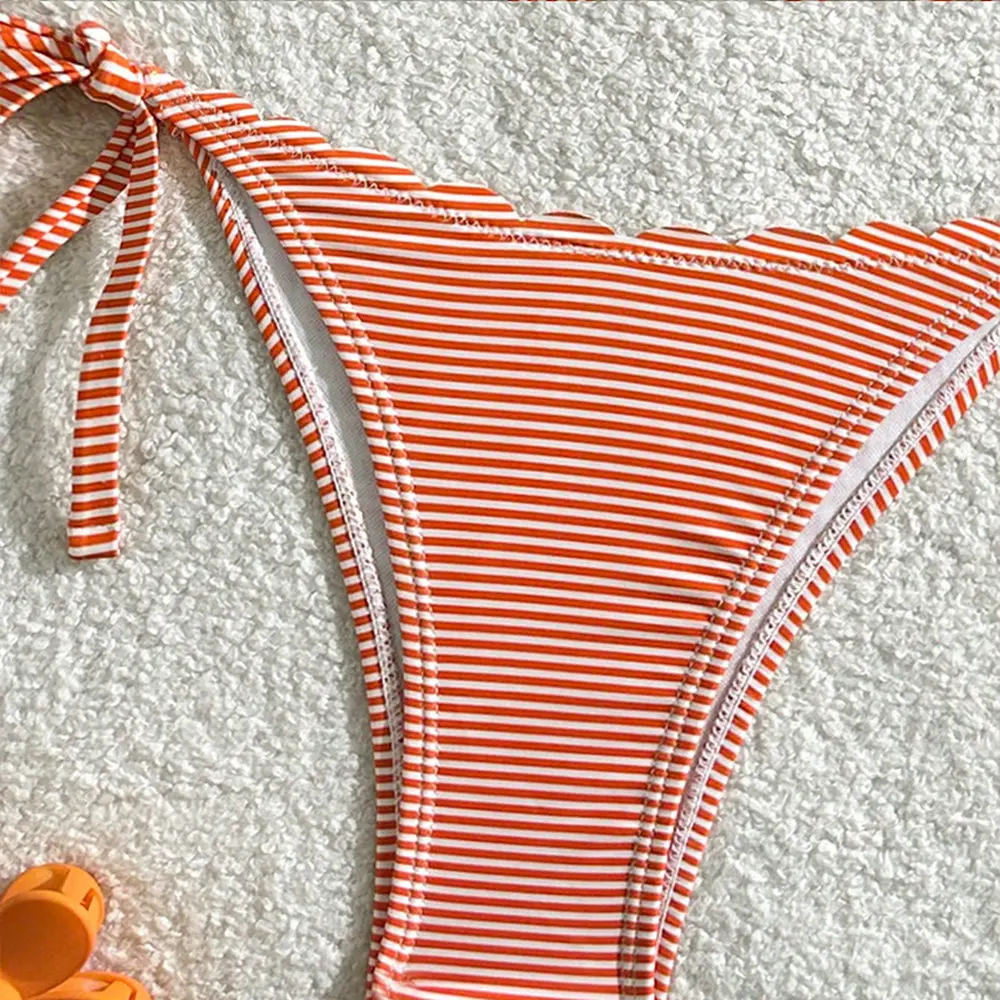 Blue Striped Print Swimwear Triangle Micro Bikini Set Mini Thong Sexy Swimsuit Women Halter String Bathing Suit Bikinis De Mujer