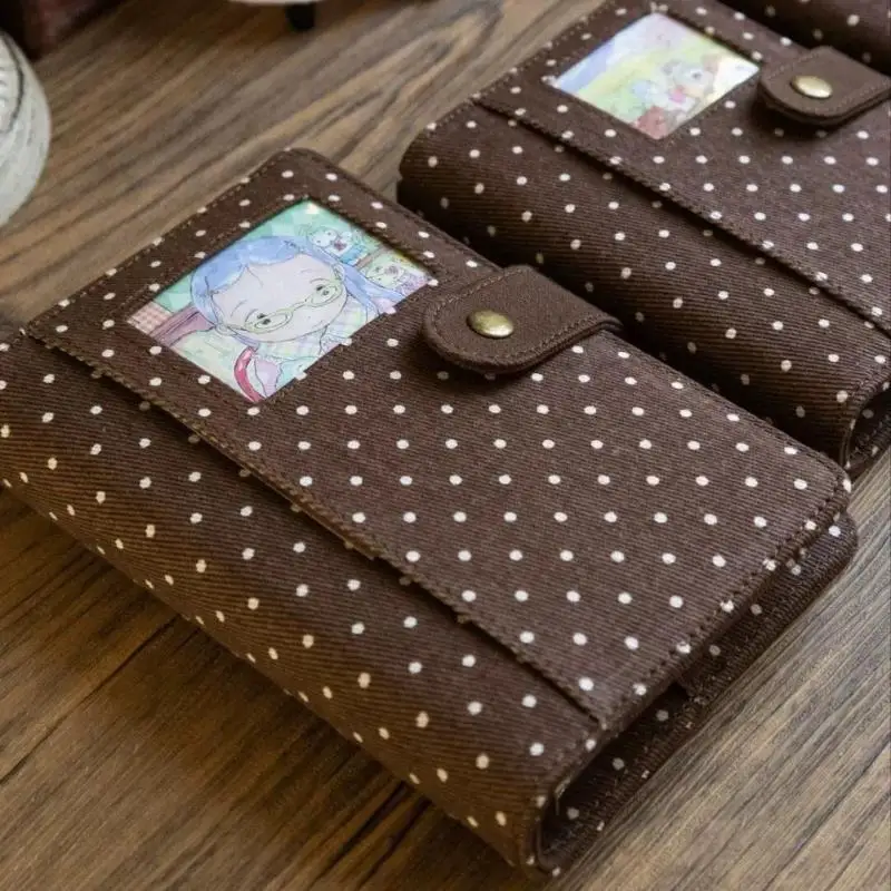 Retro Polka Dot Canvas Notebook Lightweight Snap Closure Cartoon Photo Insert for Hiking Trip Memory Log