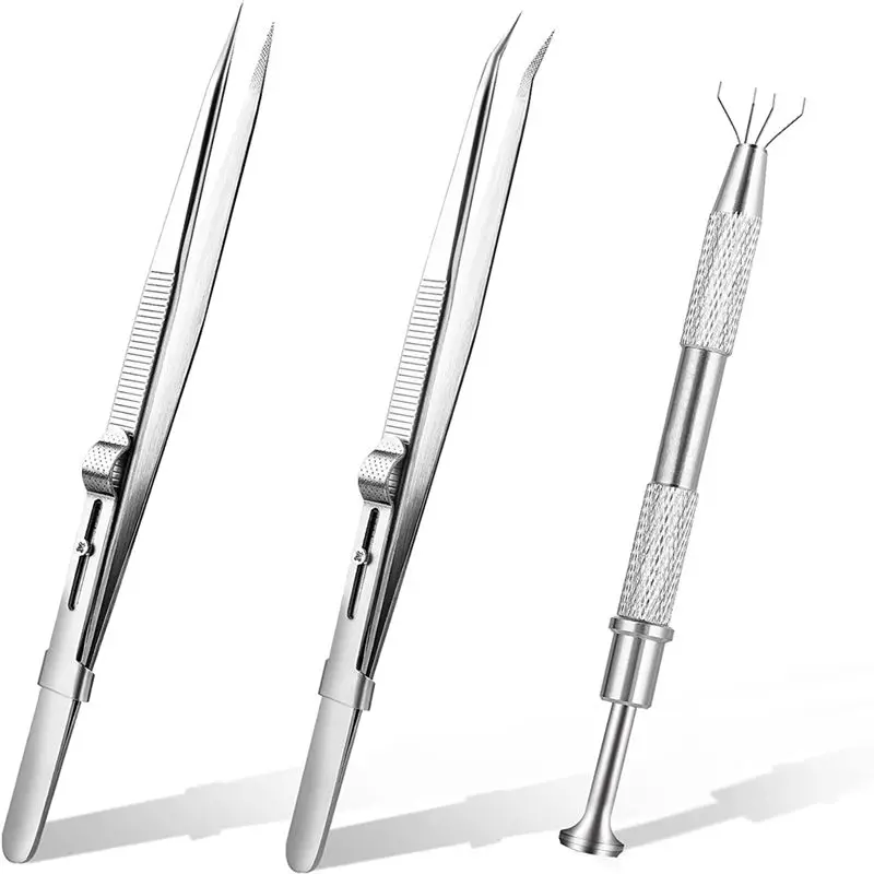 AT21-3 Pieces Stainless Steel Pick Up Tool Diamond Claw Tweezers For Small Parts Pickup, For Ic Chips Gems Jewelry Tool