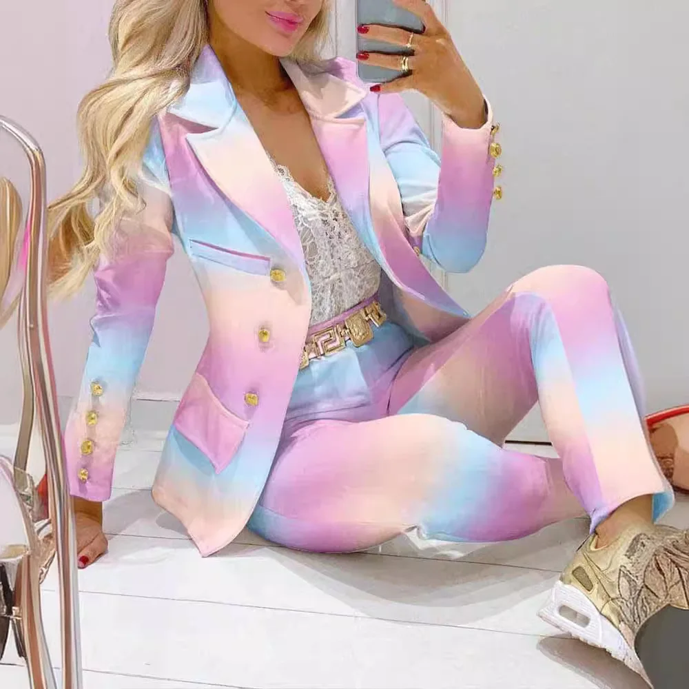 Elegant INS Paisley Butterfly Blazer Suit and Pants Two 2 Piece Set Women Autumn Winter Street Outfit Tracksuit Blazer For Women