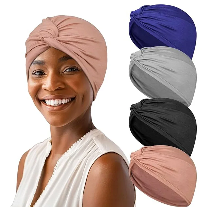 New Women's Solid Color Wrinkle Twist Turban Hats Elastic Chemo Cap Hijab Bonnet Headwear Beanie Cap Hat Hair Loss Accessories