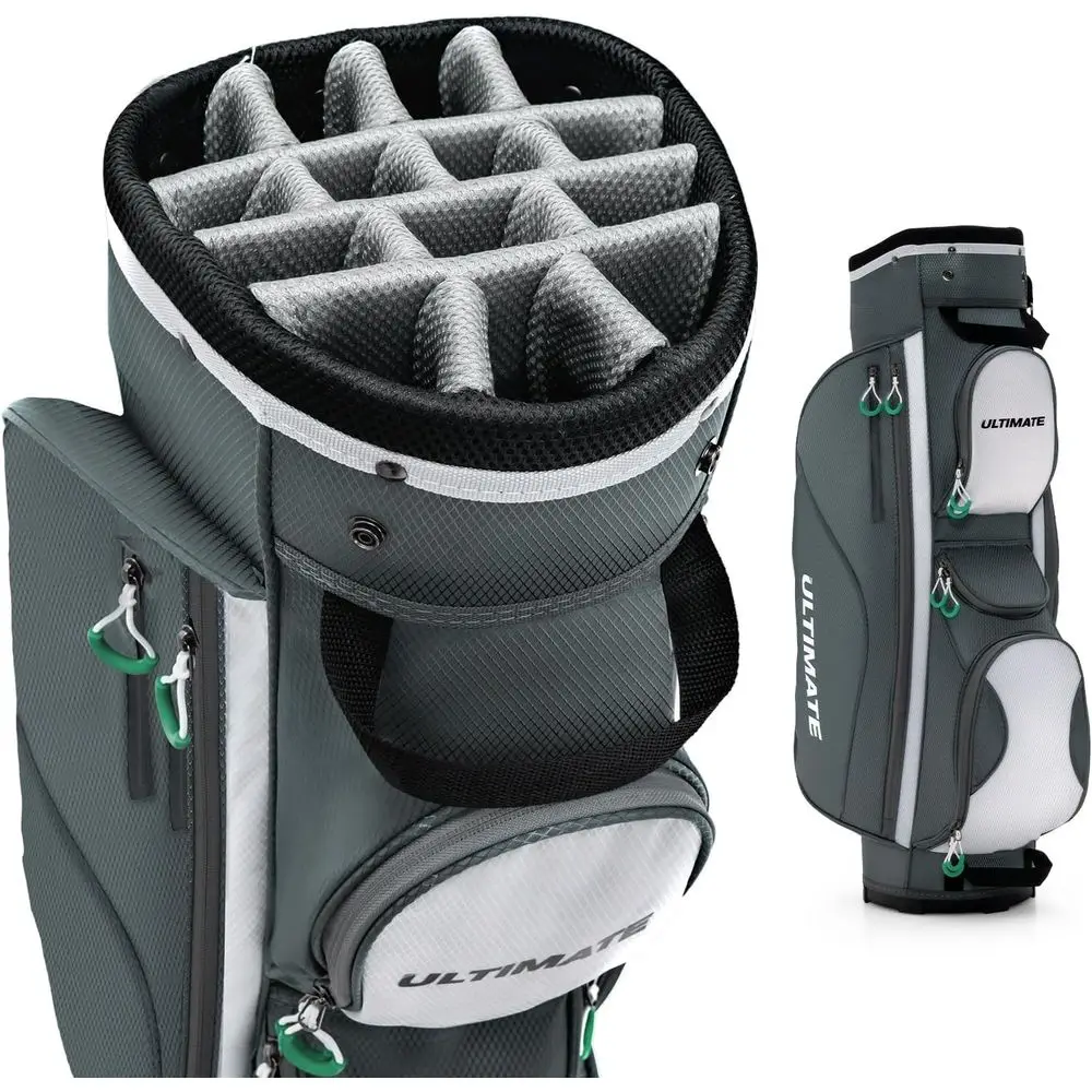 

14-Divider Golf Cart Bag, 7-Pocket Club Bag, Cooler, Rain Cover, Adjustable Strap, Unisex Lightweight Golf Bag