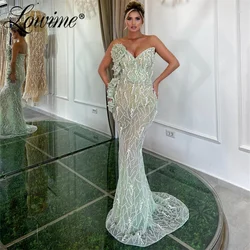 2024 Mint Green Mermaid Prom Dresses Ruffles Handmade Flower Pearls Beaded Long Wedding Party Dress Robe Arabic Evening Gowns