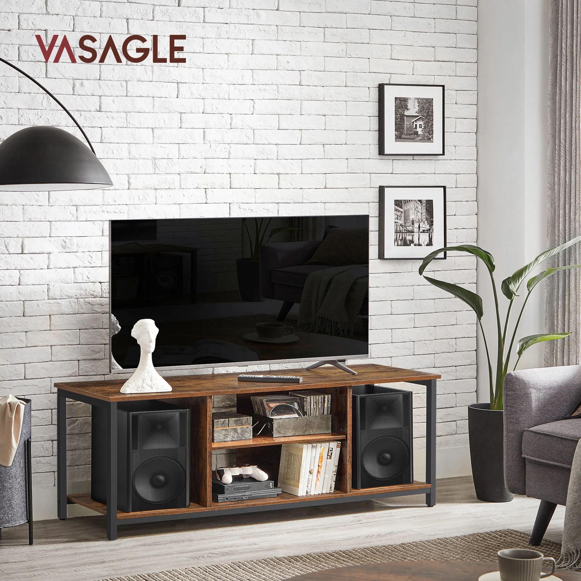 VASAGLE TV Stand: 160 cm long with 2 doors, adjustable shelves, fits 65-inch TVs. Ideal for Living Room, Dining Room, Bedroom