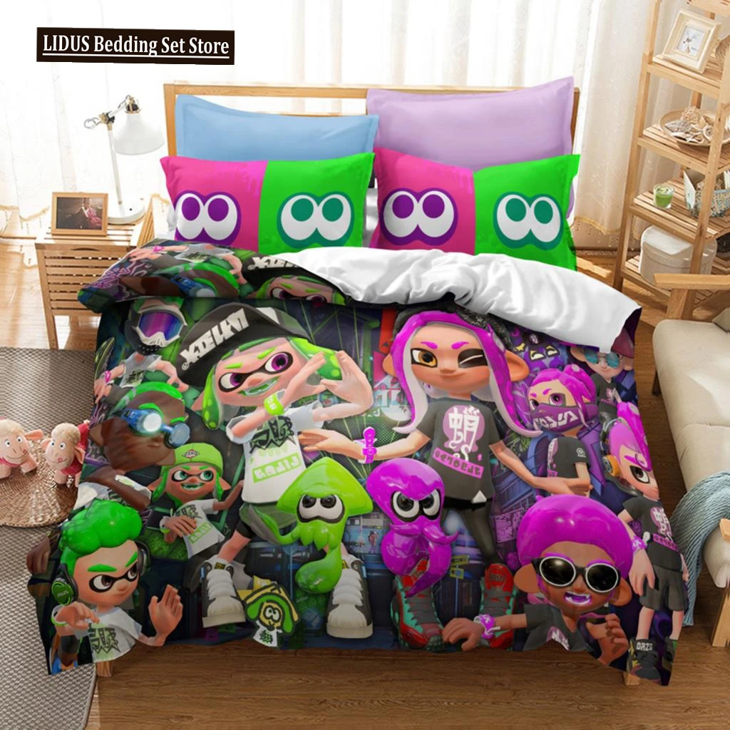 

Popular Splatoon 2 Game Printed Bedding Set 3d Cartoon Duvet Cover Set Pillow Case Twin Full Queen King Size Bed Linen Bed Sets