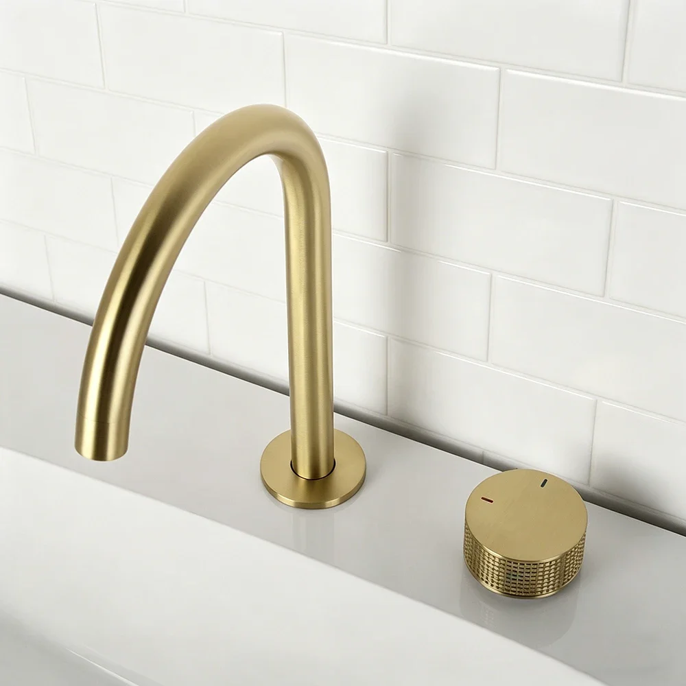 Brushed Gold Bathroom Sink Faucet Split Type Rotatable Hot Cold Water Mixer Tap