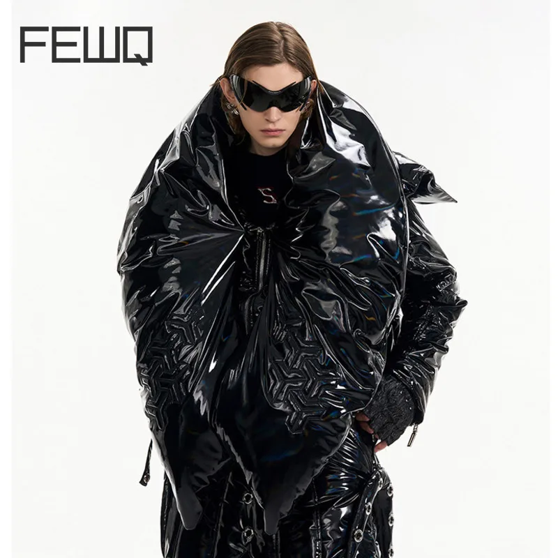 FEWQ Niche Design White Duck Down Jackets Men's Glossy Solid Color Casual Warm Loose Male Clothing Trendy Special-shaped 24K1037