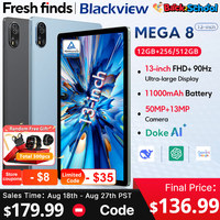 【World premiere】Blackview MEGA 8 Tablet 13 inch FHD+ 90Hz Display 11000mAh  AI Android 15 50Mp Camera 4 BOX Speakers 4G Pad PC