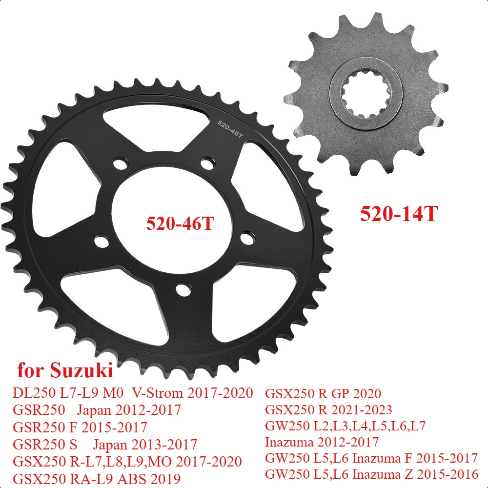

520-14T 520 46T Motor Bike Front Sprocket Gear Wheel for Suzuki DL250 V-Strom 2017-2020 GSR250 GSR250 GSX250 GW250
