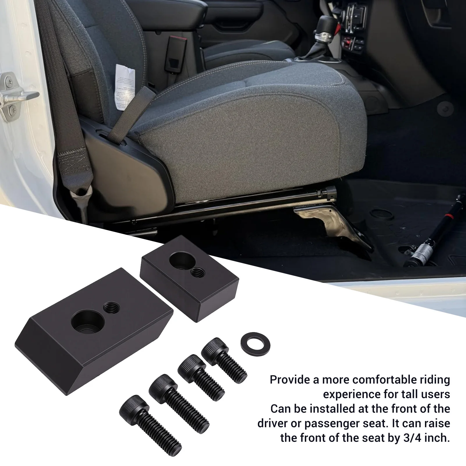 Car Front Seat Riser Spacer Kit Aluminum Seat Recline Kit Replacement for Jeep Wrangler JL JLU 2018 and Later Fixed 3/4in Blocks