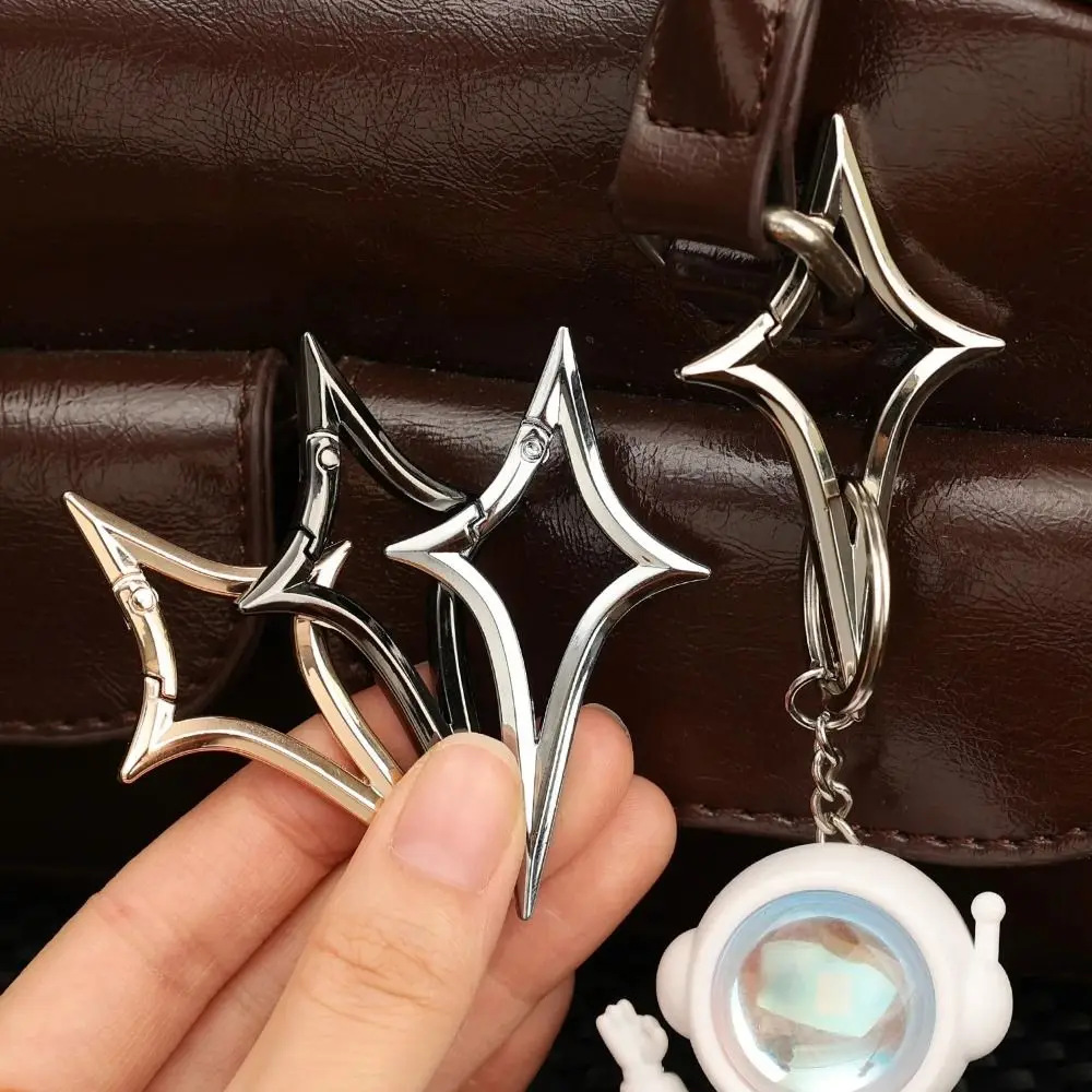 Zinc Alloy Cross Star Keychain Press Spring Buckle Durable Metal Key Ring Bag Charm for Purse Pendant Key Chain Accessories