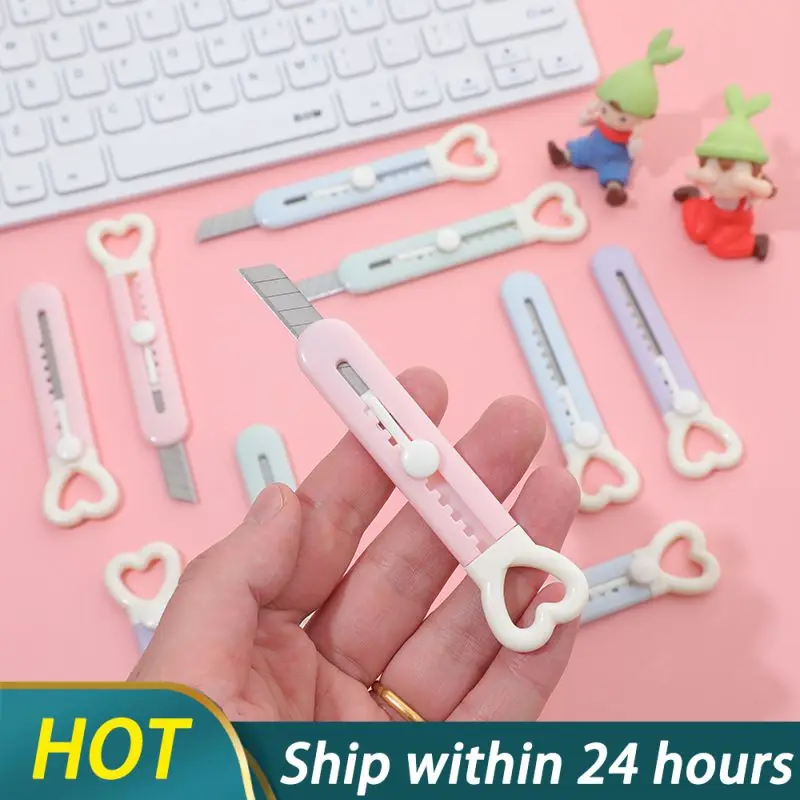 Kawaii Love Heart Utility Knife Paper Cutter Pocket Mini Knife Safety Box Cutter Envelope Opener Refillable Korean Stationery