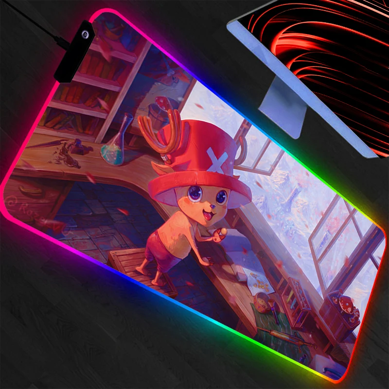 

Большой коврик для мыши One Piece, RGB, для ноутбука, ПК, геймерский, для клавиатуры, XXL, с LED-подсветкой по краю, белый, резиновый, прочный