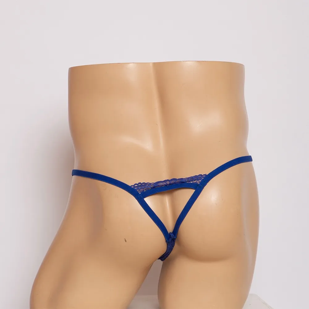 Sexy Sissy Lace Cuecas para Homens, Lingerie Low Rise, G-String Transparente, T-Back, Calcinha Oca, Roupa Interior Respirável, Bolsa Bugle