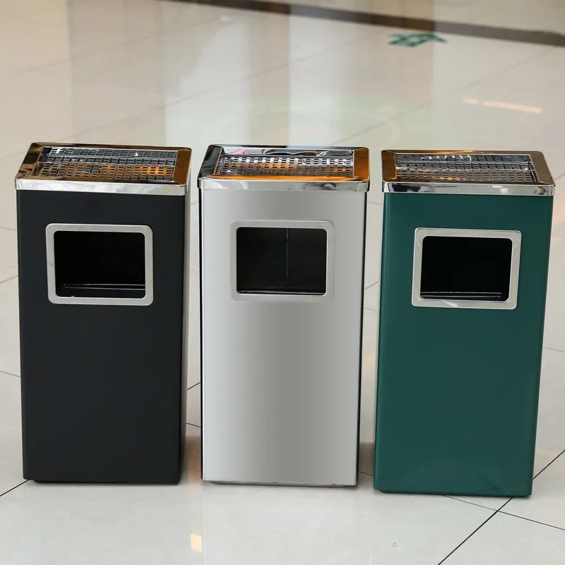 Stainless steel hotel lobby trash can cigarette butt column cigarette extinguisher with ashtray outdoor smoking area elevator