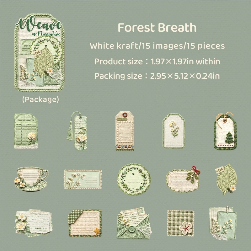 Journal GO, set van 15 vintage stickers in geweven stijl, reliëfgeprinte, stevige kaartjes en labels voor scrapbooking, journaling, planners en knutselprojecten.