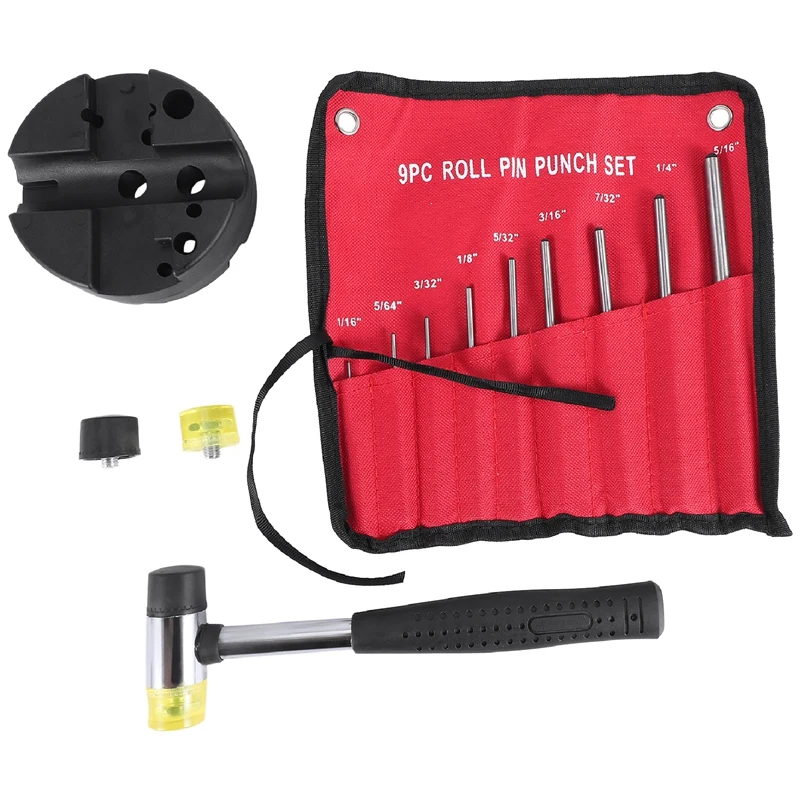 Roll Pin Punch Set With Storage Pouch,Smithing Punch Removing Repair Tools,With Bench Block Pin Punches And Hammer