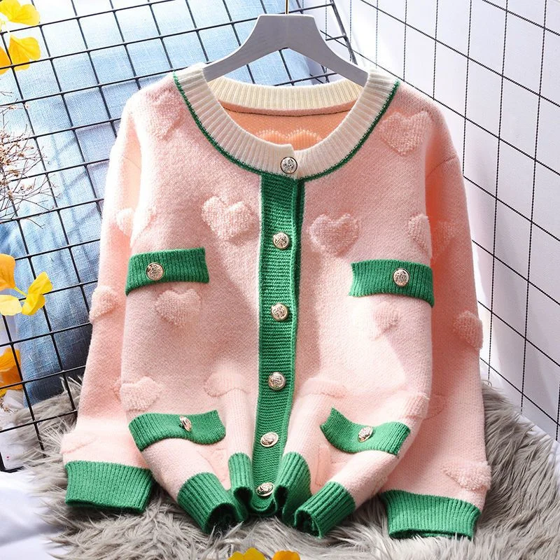 New Spring Autumn Knitted Cardigan Women's Jacket Short Long Sleeve Loose Color blocking Lady Sweater Jackets Casual Tops