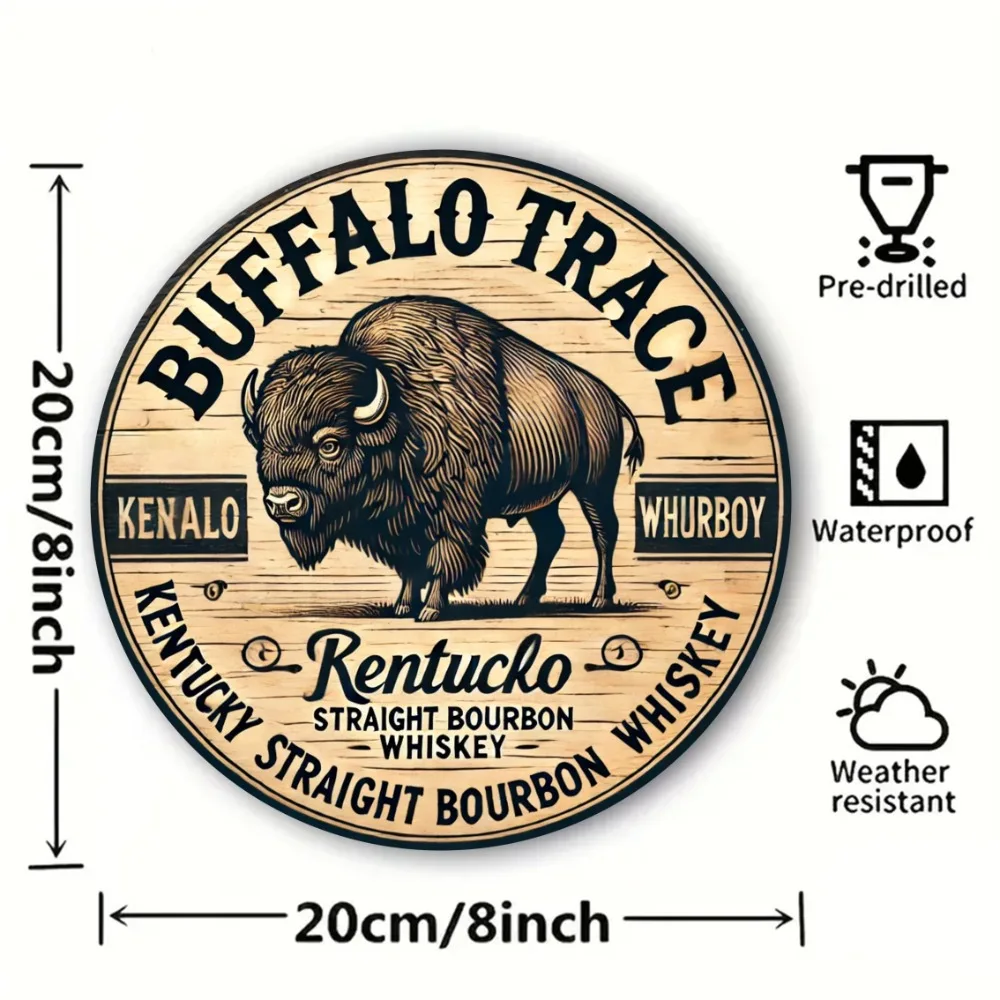 2D Flat Buffalo Trace Kentucky Bourbon Metal Sign - Vintage Aluminum Bar Wall Art, Waterproof Fade-Resistant Decor