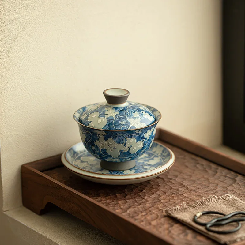 Ru kiln Yuanqinghua gourd Yuanbao cover bowl hover Sancai cover bowl household ceramics