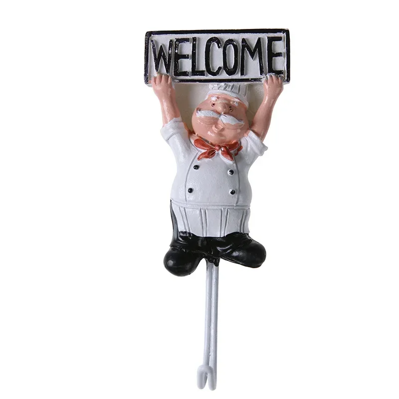 Cute Cartoon Chef Shape Decorative Hooks Wall Key Holder Door Clothes Coat Hat Hanger Kitchen Bathroom Towel Hooks Wall Hanging view 4