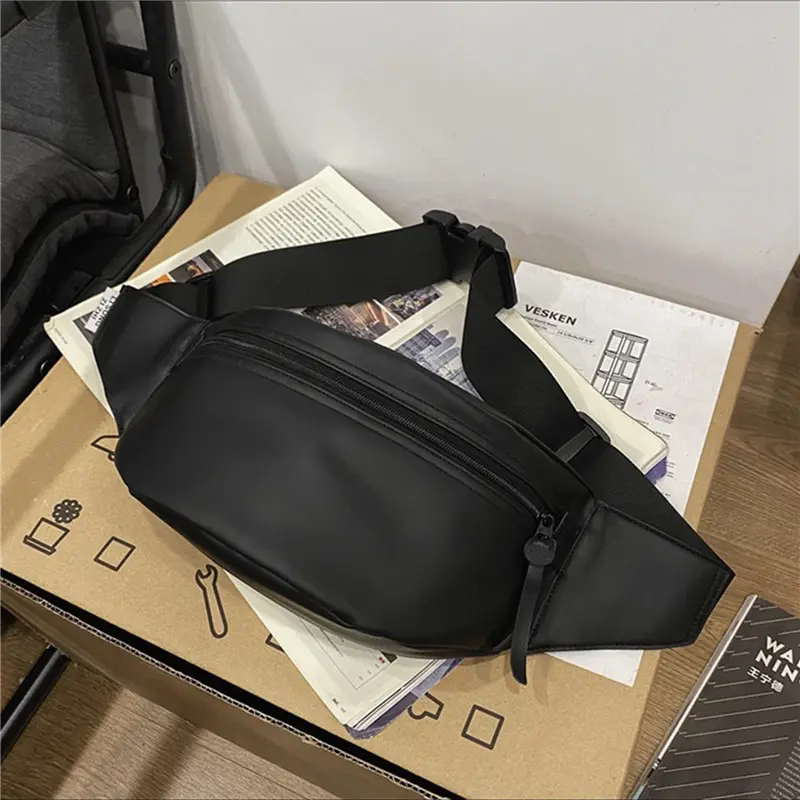 Fashion Pu Leather Men Chest Pack Shoulder Bag Messenger Sling Bag Small Leisure Bag Crossbody Simple Black Waist Pack backpack