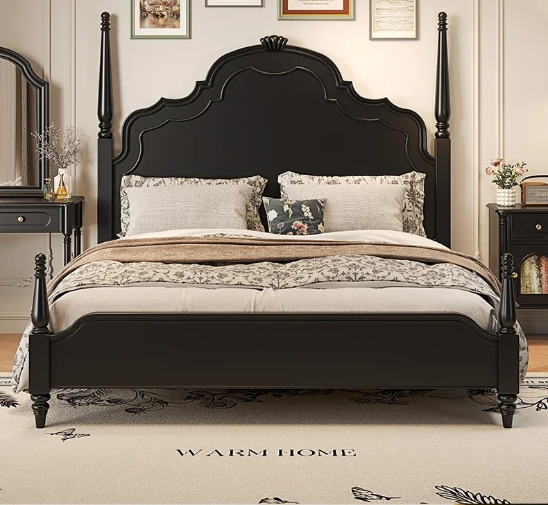 

American retro full solid wood bed Anna bed black premium double bed French queen
