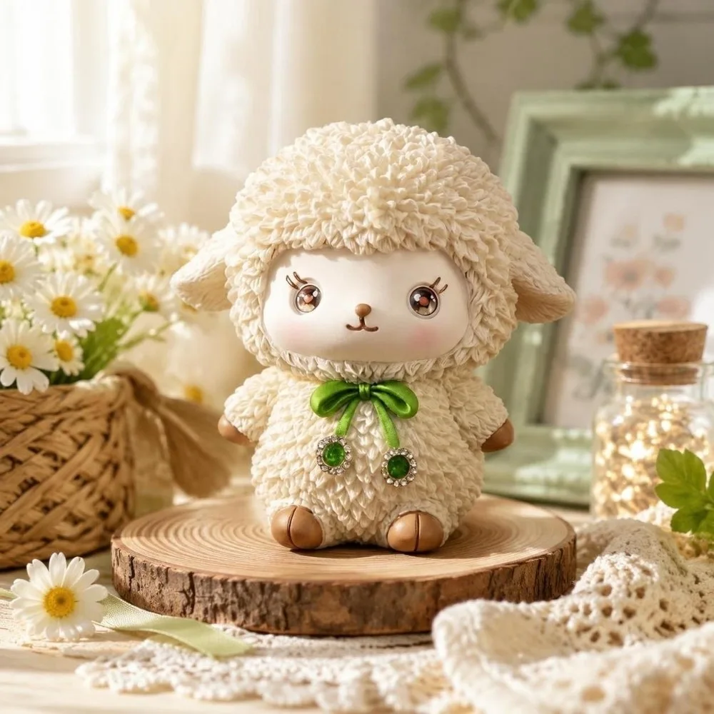 Kawaii Resin Craft Sheep Year Figurine Cute Delicate 2027 Lamb Statue Gifts Home Decor New Year Ornaments Office Desk