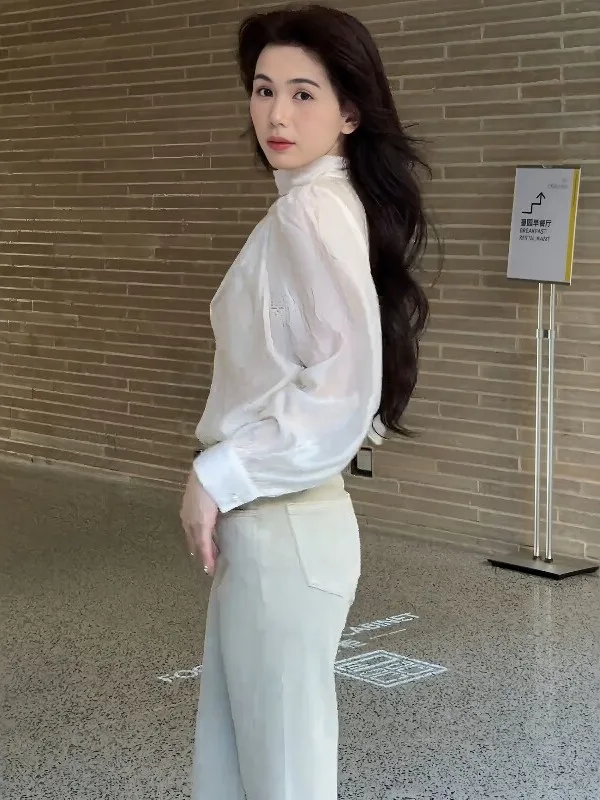 

Ele ort irt with Ruffle Collar Splice Lace Versatile Faionable Breathable Skin-Friendly Chinese Production for...