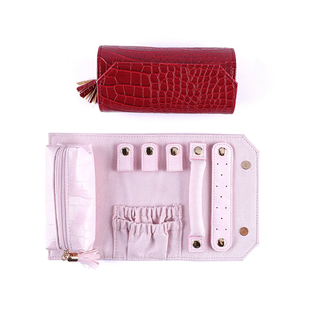 

Portable Jewelry Roll Organizer Travel Mini Jewelry Storage Bag for Rings Earrings Necklaces Soft Leather Foldable Jewelry Pouch