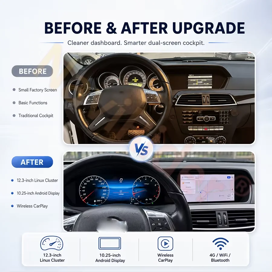 Top Dual Screen CarPlay For Mercedes Benz C W204 2011-2014 Car GPS Navigation Auto Stereo Head Unit Multimedia Player Car Radio
