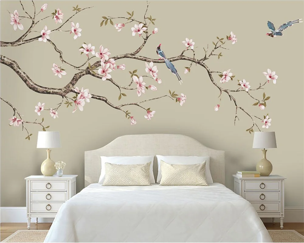 

Custom wallpaper 3d magnolia Chinese hand-painted flower and bird mural meticulous sofa background wall decoration painting обои