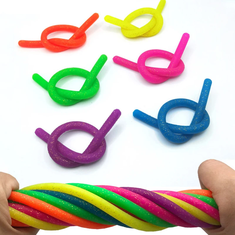 5PCS Large Stretchy Strings Sensory Toys Textured Glitter Fidget Noodles Stress Relief Gifts Party Favors for Teens Boys Girls