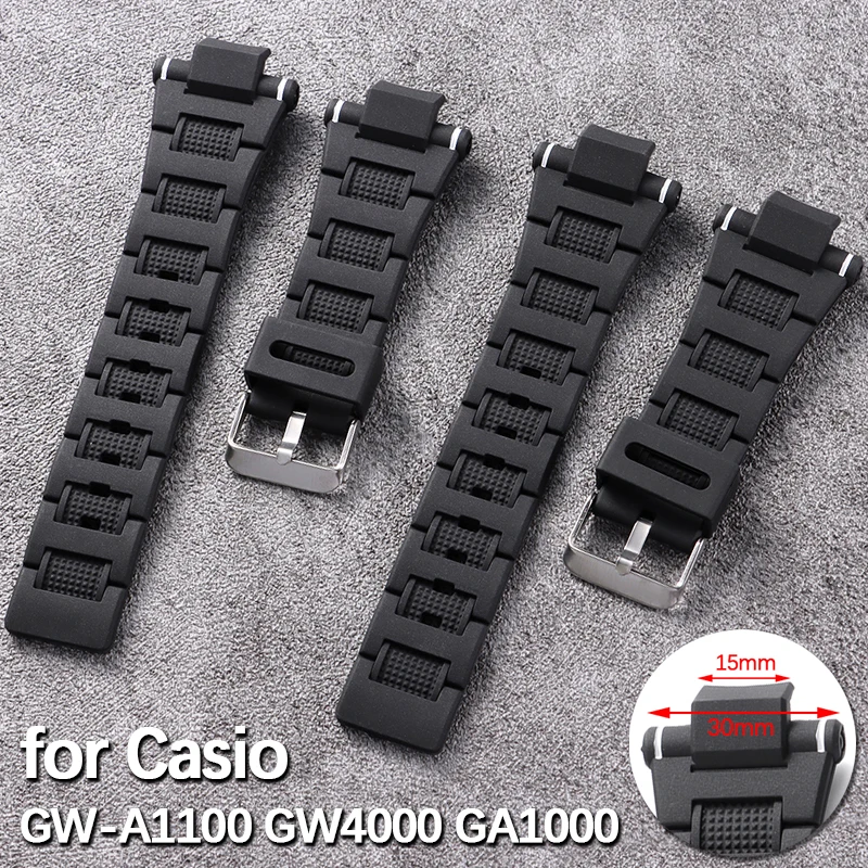 Resin Silicone Watch Band 15mm for Casio GW-A1100 GW4000 GA1000 Replacement Strap Sweat Resistant Wristband Comfortable Bracelet