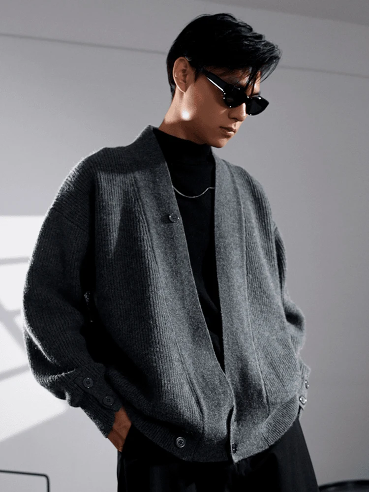 

Cleanfit Men's Open Cardigan Sweater Loose Lazy High-End Knitted Jaet Korean Sle Casual Wear Polyester Fiber V-Ne